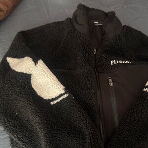 PLAYBOY PLEASURES Black Fleece Jacket with White Logo